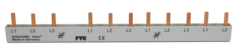 3 Phasen Stegschiene für FI-LS 10²Stegschine,  212 mm lang, 12 TE Eurovario, 3-Phasen, VPE 10 Schienen